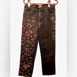 Y2K Vintage 24 Karat Floral Beaded  Embroidered Jeans Size 10